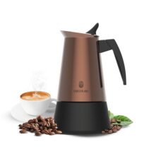 Cecotec Piccolina 400 Cafetera Italiana para 4 Tazas - Acero Inoxidable - Compatible con Todo Tipo de Cocinas - Junta de Silicona - Mango Ergonomico - Valvula de Seguridad - Color Cobre