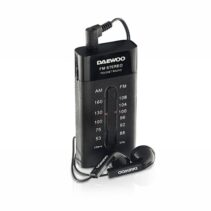 Daewoo Radio AM/FM - Alimentacion a Pilas - Jack 3.5mm - Sintonizacion Manual - Auriculares Incluidos - 95x70x30mm - Color Negro