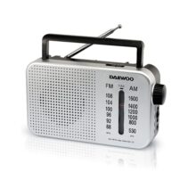 Daewoo Radio AM/FM - Cable 15cm - Jack 3.5mm - Antena Telescopica - Altavoz Integrado - Asa de Transporte - 22x7.5x15cm - Color Gris