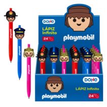 Dohe Playmobil Expositor con 24 Lapices Infinitos - Grip de Caucho - Se Borra Facilmente - Decorados Playmobil Policia