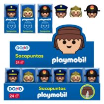 Dohe Playmobil Expositor con 24 Sacapuntas de 1 Orificio y Cuchilla de Acero - Decorados Playmobil Policia