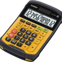 Casio WM-320T Calculadora de Sobremesa de 12 Digitos - Teclado Desprendible y Lavable IP54 - Pantalla Grande - Simbolos de Comando de Funcion - Alimentacion Solar y Pilas - Color Amarillo/Negro