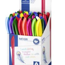 Staedtler Ball 4320 M Expositor con 50 Boligrafos Punta de Bola 1mm - Escritura Suave - Cuerpo Triangular - Colores Surtidos