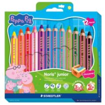 Staedtler Noris Junior Peppa Pig Pack de 12 Lapices de Colores Extragruesos + Sacapuntas - 3 en 1