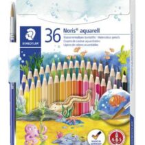 Staedtler Noris Aquarell Pack de 36 Lapices Hexagonales de Colores + Pincel - Refuerzo de Mina para Mayor Resistencia a la Rotura - Madera de Bosques Sostenibles - Colores Surtidos