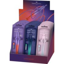 Faber-Castell Stream 2026 Flow Edition Expositor con 15 Compases Escolares de Ajuste Rapido - Circunferencias de hasta Ø 340mm - Incluye Bote de Minas - Diseño Atractivo con Degradado de Color - Colores Surtidos