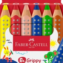 Faber-Castell Grippy Pack con 6 Lapices de Colores Gruesos Mina XXL Suave - Forma Triangular con Grip - Colores Surtidos