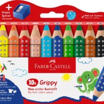 Faber-Castell Grippy Pack con 10 Lapices de Colores Gruesos Mina XXL Suave + Sacapuntas - Forma Triangular con Grip - Colores Surtidos