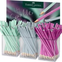 Faber-Castell Sparkle Aurora Expositor con 144 Lapices Triangulares de Grafito B - Mina Resistente a la Rotura - Con Cabelilla Plateada - Colores del Cuerpo Fucsia