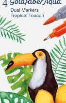 Faber-Castell Tropical Escapes Pack con 4 Rotuladores Goldfaber Doble Punta - Punta Pincel y Punta Fina 0.6mm- Solubles en Agua