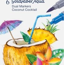 Faber-Castell Tropical Escapes Pack con 6 Rotuladores Goldfaber Doble Punta - Punta Pincel y Punta Fina 0.6mm- Solubles en Agua