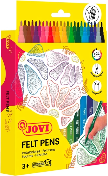 Jovi Pack de 24 Rotuladores - Punta de 2mm - Trazo Fino - Amplia Variedad de Tonos - Tinta de Gran Fijacion - Capuchon de Seguridad Ventilado - Colores Surtidos