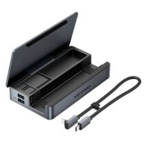 Vention Estacion de Docking 9 en 1 - Soporte Multidispositivo - Multiples Compartimentos - Ethernet RJ45 - Incluye Cable - HDMI 4K - 3xUSB-C - 3xUSB-A - Tarjeta TF - SD - Power Delivery - Color Gris