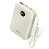Vention Powerbank de 10000mAh - Potencia de Salida hasta 22.5W - USB-A - USB-C - Pantalla LED - Cable USB-C de 17cm - Apto para Viajes Aereos - Color Beige