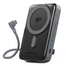 Vention Powerbank de 10000mAh - Potencia de Salida hasta 25W - Cable USB-C Integrado - Entrada y Salida USB-C - Carga Inalambrica - Pantalla LED - Color Gris