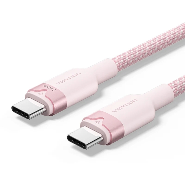 Vention Cable USB-C - Potencia hasta 240W - Longitud 2m - Recubrimiento de Nailon Trenzado - Velocidad hasta 480Mbps - Color Rosa