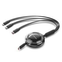 Vention Cable USB Multiple - Potencia Maxima 100W - Retractil - Longitud Ajustable hasta 1.1m - USB-A - 2xUSB-C - Lightning - Velocidad hasta 480Mbps - Color Negro