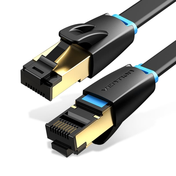 Vention Cable de Red Cat.8 UTP - Longitud 1.5m - Velocidad hasta 40Gbps - 30AWG - Conectores Chapados en Oro - Color Negro
