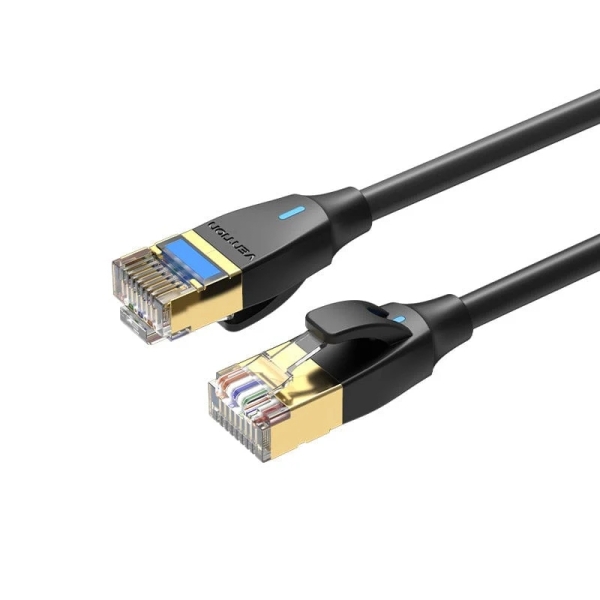 Vention Cable de Red Cat.8 UTP - Longitud 2m - Velocidad hasta 40Gbps - 30AWG - Cubierta de PVC - Blindaje Multicapa - Conectores Chapados en Oro - Color Negro