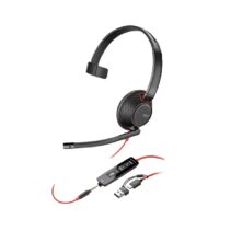 HP Poly Blackwire 5210 Auricular Monoaural con Microfono - Cancelacion de Ruido - Diadema Metalica Acolchada - Almohadillas de Piel Sintetica - Controles en Cable