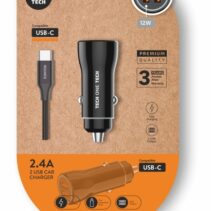 TechOneTech Cargador Doble de Coche + Cable USB-A a USB-C - Alto Rendimiento - Color Negro