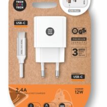 TechOneTech Cargador Doble de Pared + Cable USB-A a USB-C 1m - Recubierto de Nylon Trenzado Blanco