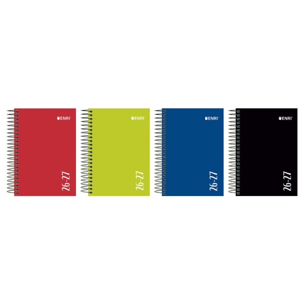 Enri Agenda Escolar con Espiral - Castellano - Tapa Extradura - Formato Cuartilla - Dia Pagina - Acabado Brillante - Colores Surtidos