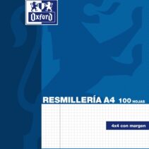 Oxford Resmilleria de 100 Hojas - Formato A4 - Cuadricula 4x4mm con Margen - Tapa Blanda - sin Taladros - Color Azul