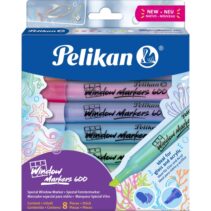 Pelikan Window Marker 600 Pack de 8 Marcadores para Superficies Lisas - Punta Biselada con 3 Grosores - Ideal para Uso en Cristales