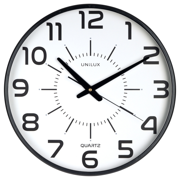 Unilux Unilux Maxi Pop Reloj de Pared - Pila Incluida - Numeros Grandes - Mecanismo Silencioso de Cuarzo - Color Negro