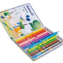 Pelikan Pack de 12 Lapices de Colores Jumbo - Caja de Metal - Triangulares - Cuerpo Decorado - Lavables - No Toxico - Colores Surtidos