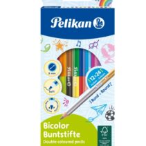 Pelikan Pack de 12 Lapices Bicolor - Redondos - Mina Antirotura de 2.9mm - Lavables - Colores Surtidos