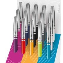 Pelikan Jazz Classic Expositor con 15 Boligrafos Retractiles - Trazo de 1mm - Mecanismo de Giro - Capuchon y Clip Cromados - Recambio 337M Negro - Colores Surtidos