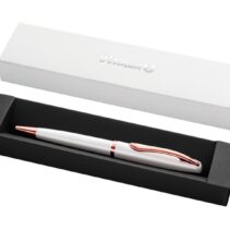 Pelikan Jazz Noble Boligrafo Retractil - Trazo de 1mm - Mecanismo de Giro - Recambio 337M Azul - Estuche de Regalo - Detalles Cromados - Color Perla