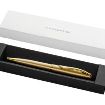 Pelikan Jazz Noble Boligrafo Retractil - Trazo de 1mm - Mecanismo de Giro - Recambio 337M Azul - Estuche de Regalo - Detalles Cromados - Color Oro