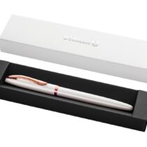 Pelikan Jazz Noble Pluma Estilografica - Punta M - Cuerpo Satinado con Detalles Cromados - Mecanismo de Cartucho Universal - Estuche de Regalo - Color Perla