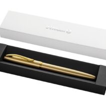 Pelikan Jazz Noble Pluma Estilografica - Punta M - Cuerpo Satinado con Detalles Cromados - Mecanismo de Cartucho Universal - Estuche de Regalo - Color Oro
