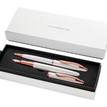 Pelikan Jazz Noble Set de Boligrafo y Estilografica - Cuerpo Satinado con Detalles Cromados - Incluye Estuche de Regalo - Color Perla