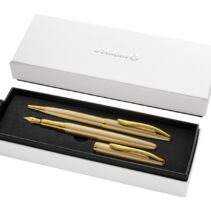 Pelikan Jazz Noble Set de Boligrafo y Estilografica - Cuerpo Satinado con Detalles Cromados - Incluye Estuche de Regalo - Color Oro