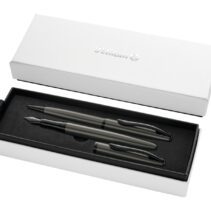Pelikan Jazz Noble Set de Boligrafo y Estilografica - Cuerpo Satinado con Detalles Cromados - Incluye Estuche de Regalo - Color Gris Oscuro