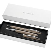 Pelikan Jazz Noble Set de Boligrafo y Estilografica - Cuerpo Satinado con Detalles Cromados - Incluye Estuche de Regalo - Color Pardo