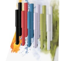 Pelikan Ineo Expositor con 12 Boligrafos Retractiles - Trazo de 1mm - Mecanismo de Giro - Recambio 337M Azul - Aluminio Anodizado Satinado - Colores Surtidos