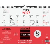 Finocam Neutro Calendario de Pared en Catalan - 16 Meses - Mes Vista - Formato L - 340x240mm - Espiral Doble Metalica - Papel de 120g/m2 - Listado de Festivos - Color Rojo/Blanco