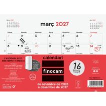 Finocam Neutro Bloc Calendario con Iman en Catalan - 16 Meses - Mes Vista - Formato S - 210x150mm - Listado de Festivos - Papel de 120g/m2 - Listado de Festivos - Color Rojo/Blanco