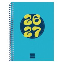 Finocam Cool Agenda Escolar 26/27 en Catalan - Semana Vista Horizontal - Formato 8º - 120x164mm - Tapas de Carton Forrado - Papel de 80g/m2 - Espiral - Esquinas Microperforadas - Color Azul