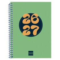Finocam Cool Agenda Escolar 26/27 en Catalan - Semana Vista Horizontal - Formato 8º - 120x164mm - Tapas de Carton Forrado - Papel de 80g/m2 - Espiral - Esquinas Microperforadas - Color Verde