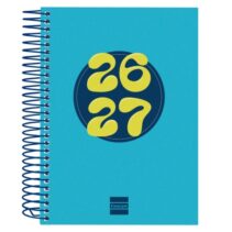 Finocam Cool Agenda Escolar 26/27 en Catalan - 1 Dia por Pagina - Formato 8º - 120x164mm - Tapas de Carton Forrado - Papel de 80g/m2 - Espiral Metalica - Esquinas Microperforadas - Color Azul