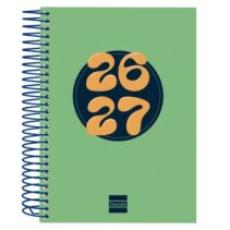 Finocam Cool Agenda Escolar 26/27 en Catalan - 1 Dia por Pagina - Formato 8º - 120x164mm - Tapas de Carton Forrado - Papel de 80g/m2 - Espiral Metalica - Esquinas Microperforadas - Color Verde