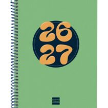 Finocam Cool Agenda Escolar 26/27 en Catalan - Semana Vista Horizontal - Formato 4º - 155x212mm - Tapas de Carton Forrado - Papel de 80g/m2 - Espiral - Esquinas Microperforadas - Color Verde
