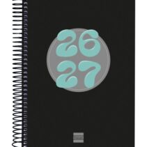 Finocam Cool Agenda Escolar 26/27 en Catalan - 1 Dia por Pagina - Formato 4º - 155x212mm - Tapas de Carton Forrado - Papel de 80g/m2 - Espiral Metalica - Esquinas Microperforadas - Color Negro